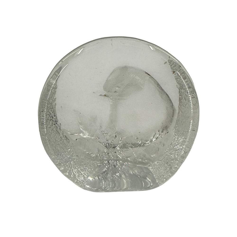 Mats Jonasson Maleras Sweden Crystal Bird Paperweight‎ Etched Art Glass 3409